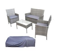 Ensemble de jardin SVITA BROOKLYN 4 pièces avec housse en polyrotin résistant aux intempéries pour jardin terrasse balcon coussins inclus gris