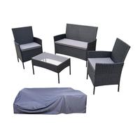 Ensemble de jardin SVITA BROOKLYN 4 pièces avec housse salon de jardin en polyrotin résistant aux intempéries coussins table en verre noir