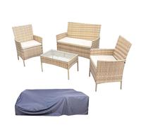 Ensemble de jardin SVITA BROOKLYN 4 pièces avec housse salon de jardin en polyrotin résistant aux intempéries terrasse table en verre beige