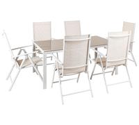 Ensemble de Jardin Table et 6 Chaises en Aluminium et Verre Beige Industriel