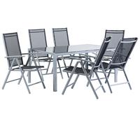 Ensemble de Jardin Table et 6 Chaises en Aluminium Textile Noir et Argenté Catan