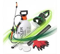 Ensemble de jardinage : cisaille électrique pour jardin, pulvérisateur manuel. Fonctionnement par pompe. Capacité : 5 litres. Utilisation manuelle. Portable. Fabriqué en plastique