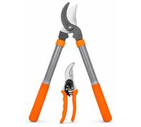 Ensemble de jardinage en deux pièces : cisaille à haies de 38 cm + sécateur de 20 cm. Lames en acier au carbone, poignées ergonomiques