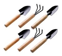 Ensemble de Jardinage et Lames Fer 6 Pièces Manche Bois Mini | Outils Légers à Prise Facile, pour Semis, Balcons et Petits Jardins, Finition Vernis Transparent