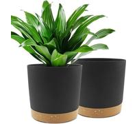 Ensemble de jardinières d'intérieur, collection de 2, hauteur 25,4 cm, avec rainures de drainage et fond amovible, support de fond, style contemporain, design attrayant, pour l'extérieur, jardinières