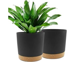 Ensemble de jardinières d'intérieur, collection de 2, hauteur 25,4 cm, avec rainures de drainage et fond amovible, support de fond, style contemporain, design attrayant, pour l'extérieur, jardinières