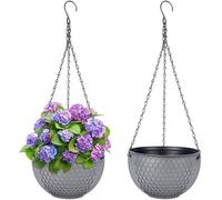 Ensemble de jardinières suspendues composé de 2 suspensions pour l'intérieur et l'extérieur. Diamètre : 21 cm. Suspensions avec maillons de chaîne. Panier à fleurs