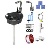 Ensemble de lavabo en plastique avec robinet, modèle demi-rond, pour montage mural, idéal pour la salle de bain et le jardin