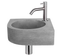 Ensemble de lavabo mural Differnz Cleo - Béton gris foncé - Robinet chromé mat incurvé - Inclus bouchon de vidange et siphon - Lavabo d'angle renforcé en fibre de verre - 31,5 x 31,5 x 10 cm