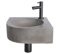 Ensemble de lavabo mural Differnz Cleo - Béton gris foncé - Robinet droit finition noir mat - Lavabo d'angle avec bouchon de vidange et siphon - Renforcé en fibre de verre - 31,5 x 31,5 x 10 cm