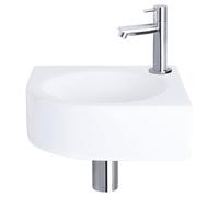 Ensemble de lavabo mural Differnz Cleo - Céramique - Lavabo d'angle quart de cercle avec robinet droit en chrome - Inclut le mécanisme de vidange et le siphon - Modèle mural - Blanc - 30 x 30 x 10 cm