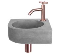 Ensemble de lavabo mural Differnz Cleo, en béton gris foncé renforcé en fibre de verre, robinet incurvé avec levier croisé en cuivre rouge, modèle suspendu, quart de cercle, dimensions : 31,5 x 31,5 x