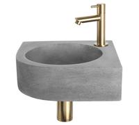 Ensemble de lavabo mural Differnz Cleo - Lavabo d'angle en béton de couleur gris foncé - Robinet droit finition or mat - Bonde, siphon - Renforcé en fibre de verre - Forme en quart de cercle - 31,5 x