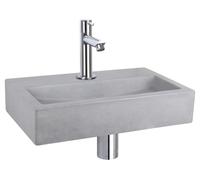 Ensemble de lavabo mural plat - Lavabo en béton renforcé de fibres de verre - Inclus robinet droit chromé, siphon et bouchon de vidange - Monté en applique - Dimensions : 38 x 24 x 8 cm - Gris clair