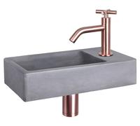 Ensemble de lavabo mural pour salle de bain de Differnz - Lavabo en béton gris foncé pour toilettes invités - Robinet en cuivre rouge avec mélangeur - Fixation murale - Inclus bouchon de vidange et si