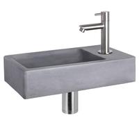 Ensemble de lavabo mural pour salle de bain, marque Differnz. Lavabo en béton gris foncé, robinet droit en chrome mat. Livré avec bouchon de vidange et siphon. Dimensions : 40 x 22 x 8 cm