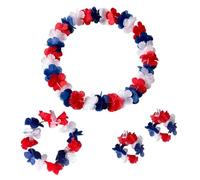 Ensemble de Lei Fleuri Rouge et Bleu, 100 Cm, Élastiques | Matériau en polyester doux, ajustement confortable pour les adultes, motif floral vibrant, comprend un bandeau et des