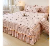 Ensemble De Lit 3 Pièces Couvre-Lit À Volants, Jupe De Lit À Volants, Drap-Housse Imprimé Drapé, Housses de Matelas Léger Et Doux, avec Taies d'oreiller