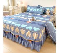 Ensemble De Lit 3 Pièces Couvre-Lit À Volants, Jupe De Lit À Volants, Drap-Housse Imprimé Drapé, Housses de Matelas Léger Et Doux, avec Taies d'oreiller