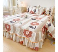Ensemble De Lit 3 Pièces Couvre-Lit À Volants, Jupe De Lit À Volants, Drap-Housse Imprimé Drapé, Housses de Matelas Léger Et Doux, avec Taies d'oreiller
