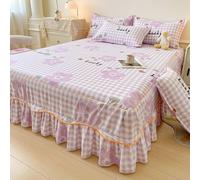 Ensemble De Lit 3 Pièces Couvre-Lit À Volants, Jupe De Lit À Volants, Drap-Housse Imprimé Drapé, Housses de Matelas Léger Et Doux, avec Taies d'oreiller