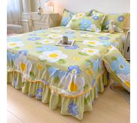 Ensemble De Lit 3 Pièces Couvre-Lit À Volants, Jupe De Lit À Volants, Drap-Housse Imprimé Drapé, Housses de Matelas Léger Et Doux, avec Taies d'oreiller
