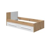 Ensemble de lit avec tête de lit et deux tiroirs en mélamine coloris blanc - Longueur 196 x Profondeur 97 x Hauteur 77 cm --
