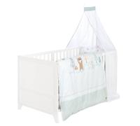 roba Ensemble Complet de Lit Bébé Woodland Buddies - Lit Évolutif 70 x 140 en Bois + Matelas, Linge de Lit, Baldaquin et Support de Baldaquin - À Partir de 6 Mois - Blanc