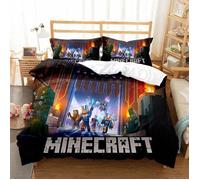 Ensemble de lit Minecraft 140x200 - Alokus - 2 pièces - Housse de couette + taie - Microfibre confortable