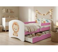 Ensemble de lit pour enfant Happy Babies avec matelas, tiroir et barrière de sécurité, 70 x 140 cm, lits pour filles et lits pour garçons, motif coloré,