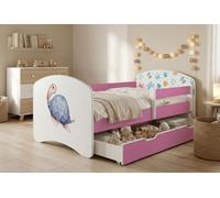 Ensemble de lit pour enfant Happy Babies avec matelas, tiroir et barrière de sécurité, 70 x 140 cm, lits pour filles et lits pour garçons, motif coloré,