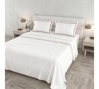 Ensemble de lit Venere matrimonial Maxi 100% Coton Made in Italy - Set de draps Blancs, 2 taies d’Oreiller avec Volant, Double Bourdon, Drap Dessus 260x300 cm, Drap-Housse 180x200 cm - Bordeaux