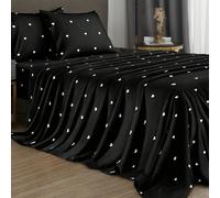 Ensemble de literie 4 pièces à motif cœur noir, comprend 1 drap-housse, 1 drap plat et 2 taies d'oreiller, inserts d'oreiller non inclus. Ensemble de drap-housse, tailles disponibles : extra large, la