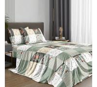 Ensemble de literie 4 pièces à motif de marguerite et rose à carreaux verts, comprend 1 drap-housse, 1 drap plat et 2 taies d'oreiller, inserts d'oreiller non inclus. Ensemble de drap-housse de luxe,