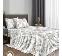 Ensemble de literie 4 pièces à motif floral de feuilles grises, comprend 1 drap-housse, 1 drap plat et 2 taies d'oreiller, inserts d'oreiller non inclus. Ensemble de drap-housse, convient aux lits Kin
