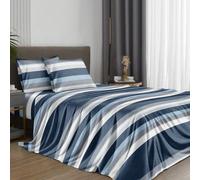 Ensemble de literie 4 pièces avec imprimé de rayures géométriques bleues larges, comprend 1 drap-housse, 1 drap plat, 2 taies d'oreiller (inserts d'oreiller non inclus). Ensemble de literie, convient 