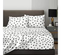 Ensemble de literie 4 pièces avec motif cœur noir sur fond blanc, comprend 1 drap-housse, 1 drap plat et 2 taies d'oreiller, inserts d'oreiller non inclus. Ensemble de drap-housse, tailles disponibles