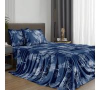 Ensemble de literie 4 pièces bleu marine à motif d'arbre, comprend 1 drap-housse, 1 drap plat et 2 taies d'oreiller, inserts d'oreiller non inclus. Ensemble de literie de luxe, convient aux lits King,