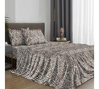 Ensemble de literie 4 pièces imprimé léopard marron, ensemble de literie en microfibre douce facile à entretenir comprenant 1 drap-housse, 1 drap plat, 2 taies d'oreiller (inserts d'oreiller non inclu