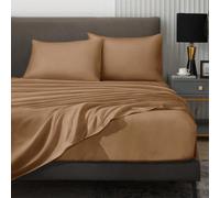 Ensemble de literie 4 pièces marron café unicolore, facile d'entretien, ensemble de literie doux, comprend un drap-housse (1 drap plat + 1 drap-housse + 2 taies d'oreiller). Ensemble de draps-housses 