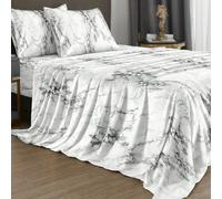 Ensemble de literie 4 pièces motif marbre gris et blanc, comprend 1 drap-housse, 1 drap plat et 2 taies d'oreiller, inserts d'oreiller non inclus. Ensemble de drap-housse, tailles disponibles : King,