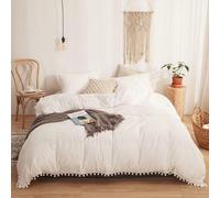 Ensemble de literie bohème 135 x 200 cm, 2 pièces, blanc, avec pompons et franges. Ensemble de literie en microfibre lavée, style bohème chic. Couverture pour lit de fille avec franges
