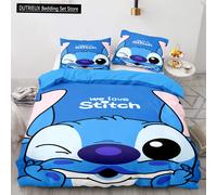 Ensemble de literie confortable Disney Anime Stitch, housse de couette, taie d'oreiller, lit pour enfants, lit pour adultes, décoration mignonne, cadeau pour fille 05