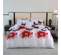 Ensemble de literie de 3 pièces avec impression de fleurs et de papillons à la mode, housse de couette et taies d'oreiller douces et confortables, adapté à la décoration de la chambre d'amis en dortoi