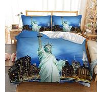 Ensemble de literie de Paysage de Ville européenne et américaine City Street World Landscape Impression architecturale Housse de Couette et taie (New York Statue de la Liberté, 220 x 240 cm)