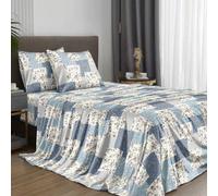Ensemble de literie de style bohème bleu clair à patchwork floral 4 pièces, comprenant 1 drap-housse, 1 drap plat et 2 taies d'oreiller, inserts d'oreiller non inclus. Ensemble de literie de luxe conv