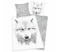 Ensemble De Literie En Flanelle Avec Loup 155 X 220 CM 80 X 80 CM Grande Taille