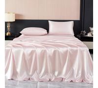 Ensemble de literie en satin soyeux de couleur unie rose clair premium 4 pièces, comprend 1 drap-housse, 1 drap plat et 2 taies d'oreiller (inserts d'oreiller non inclus). Ensemble de literie en satin