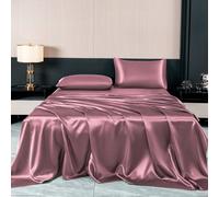 Ensemble de literie en satin soyeux de couleur unie rose clair premium 4 pièces, comprend 1 drap-housse, 1 drap plat et 2 taies d'oreiller (inserts d'oreiller non inclus). Ensemble de literie en satin