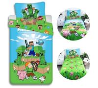 Ensemble de literie Minecraft en coton - Housse de couette 140x200 cm - Motif du jeu Minecraft - Oeko-Tex